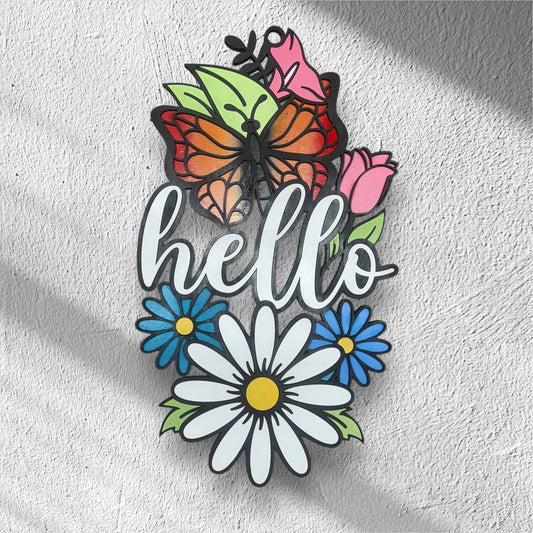 Hello Spring Butterfly Sign