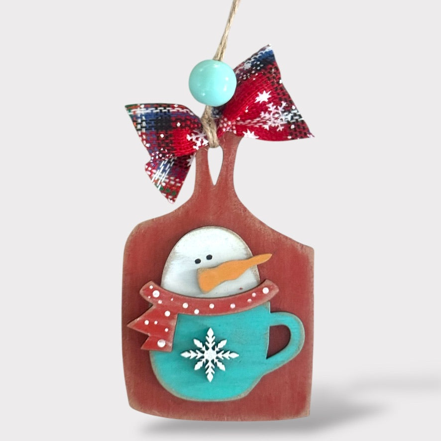 DIY Ornament Kit - Snowman in Mug handmade laser wood decor 96 and Birch