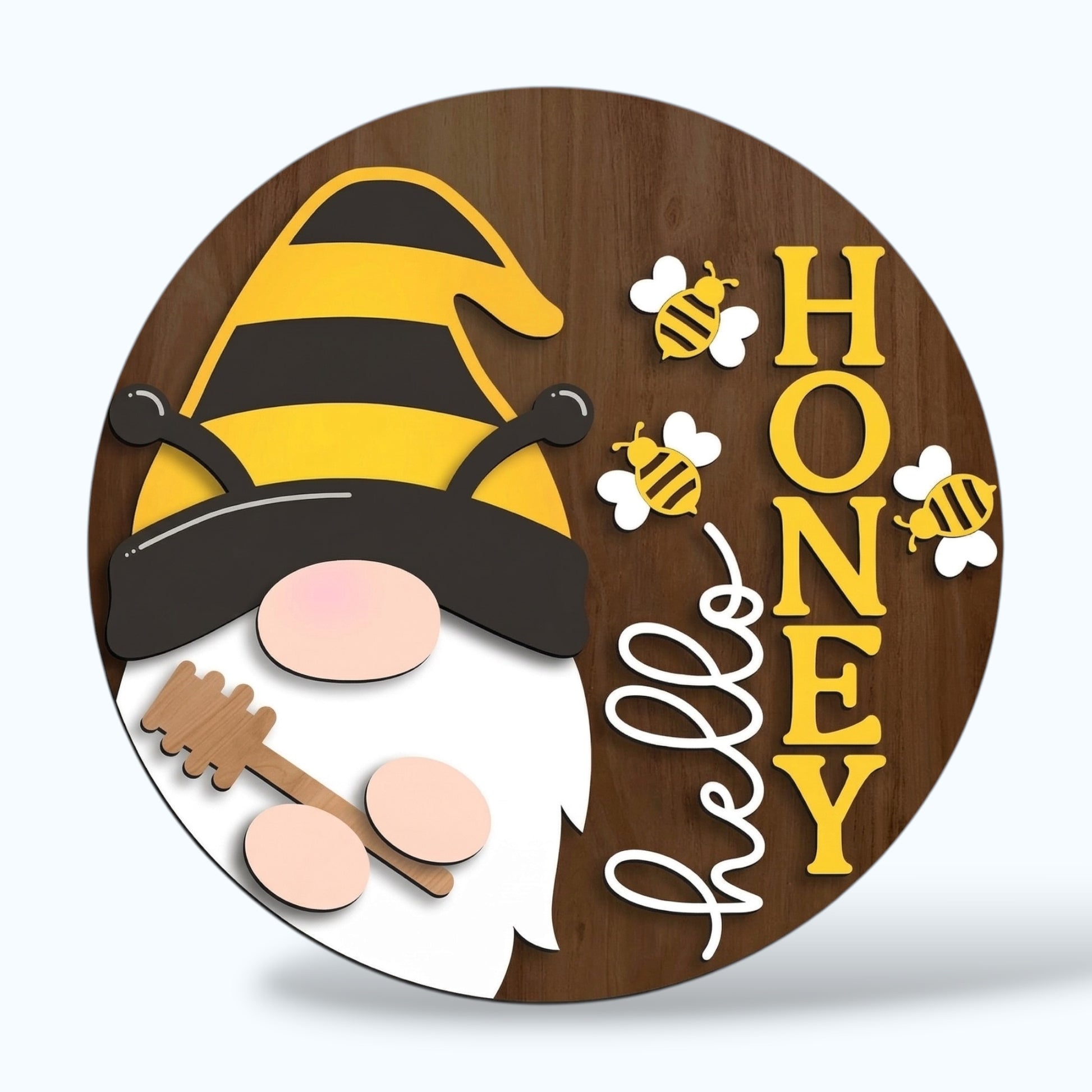 Hello Honey Gnome handmade laser wood decor 96 and Birch