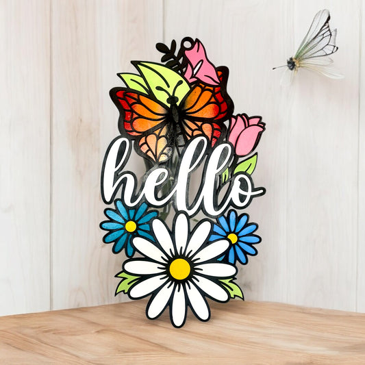 Hello Spring Butterfly Sign