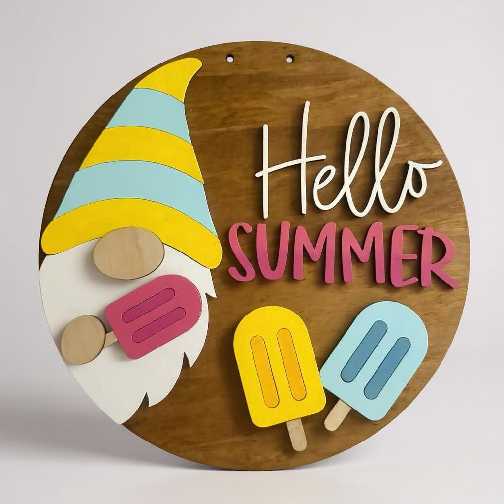 Summer Gnome handmade laser wood decor 96 and Birch