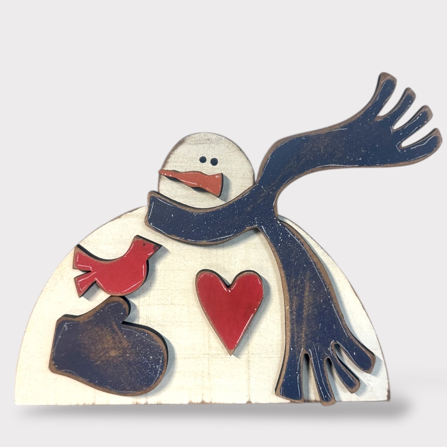 Rustic Snowman Shelf Sitter with Scarf handmade laser wood decor 96 and Birch