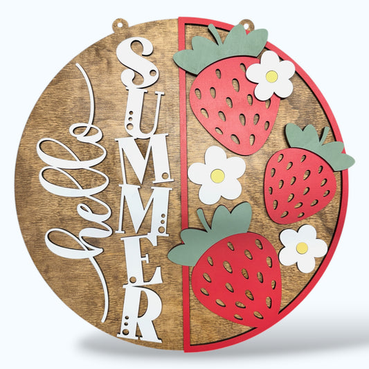 Hello Summer Strawberry handmade laser wood decor 96 and Birch