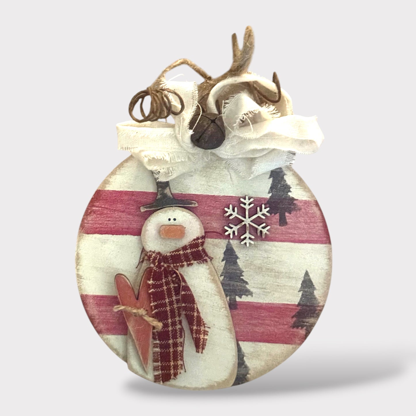 Rustic Snowman Ornament handmade laser wood decor 96 and Birch