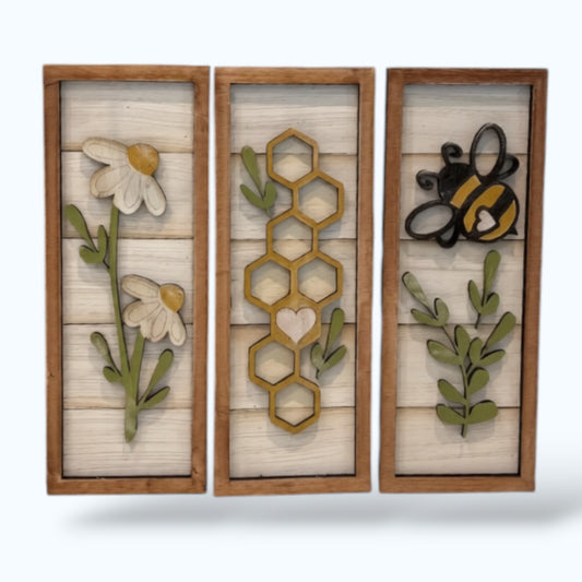 Shiplap Trio - Honey Bee handmade laser wood decor 96 and Birch