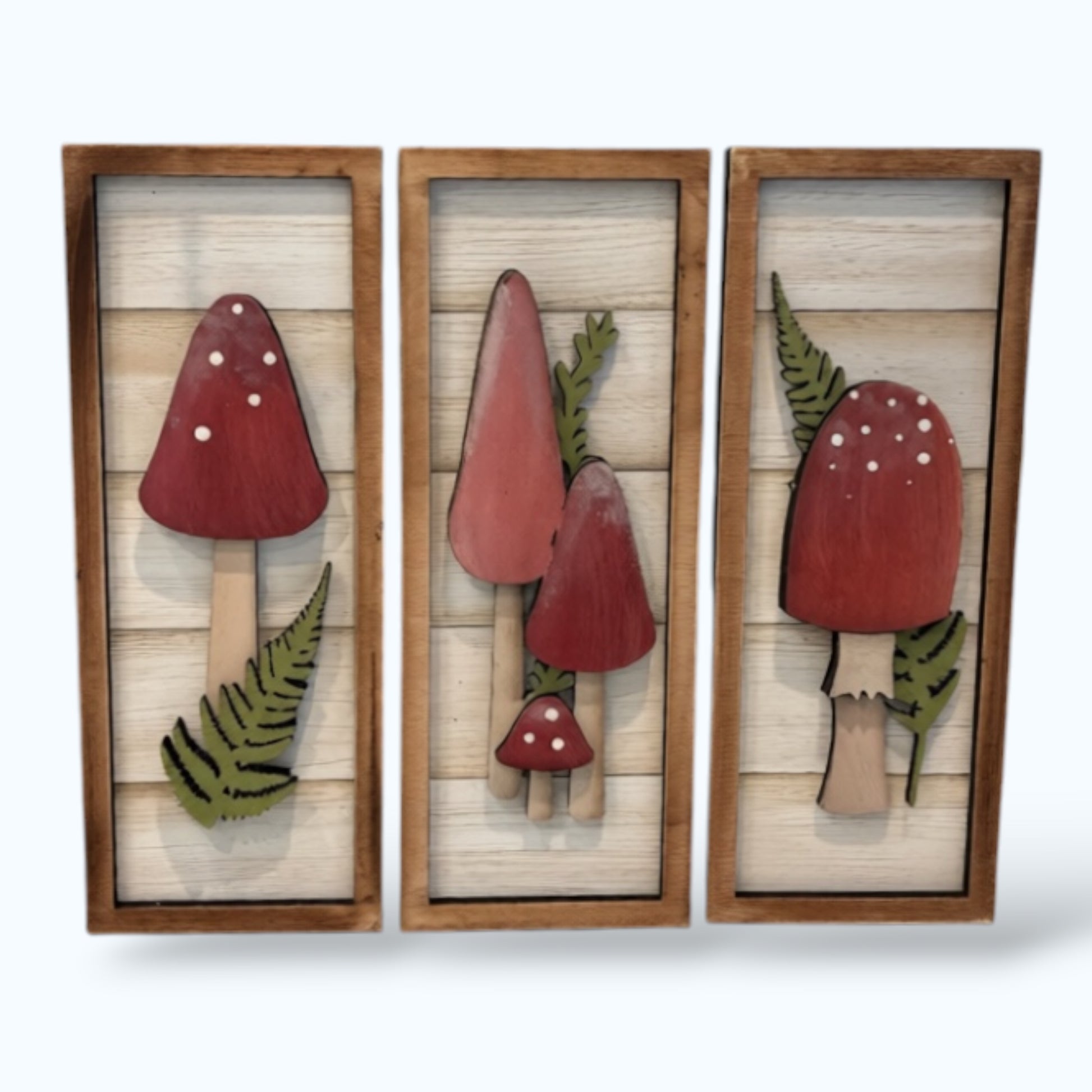 Shiplap Trio - Mushrooms handmade laser wood decor 96 and Birch